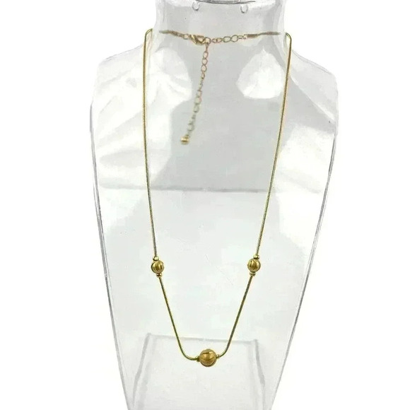 Gold Beaded Rope Necklace Trio Ball Metal Tone Jewelry 16" - Picture 1 of 10